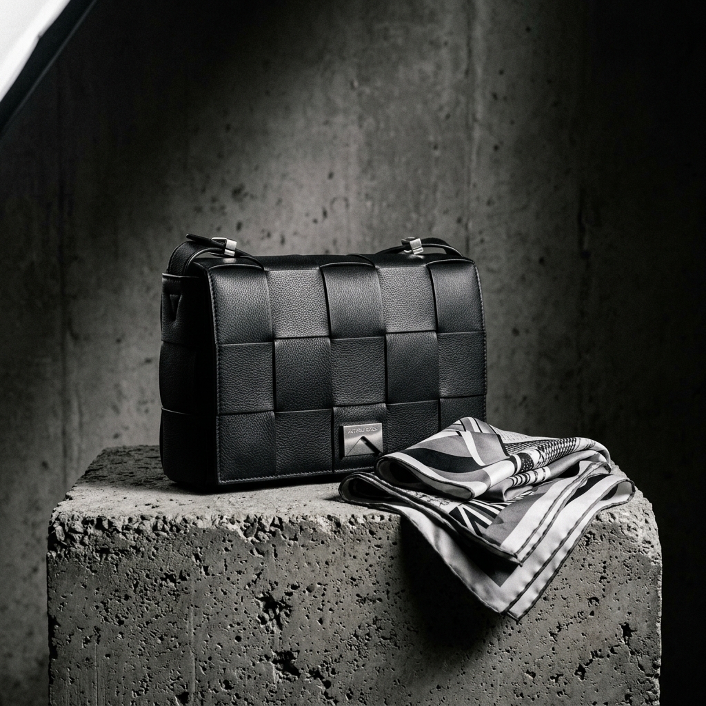 Intrecciato Calfskin Handbag on Concrete Plinth